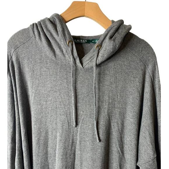 Lauren Ralph Lauren Plus 2X Gray Hoodie Pullover Faux Leather Elbow Patches - Picture 2 of 11